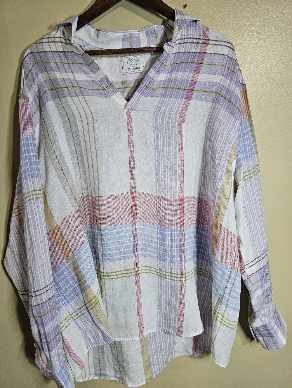 Baird McNutt Murano 100% Linen Plaid Popover Tunic Top XL